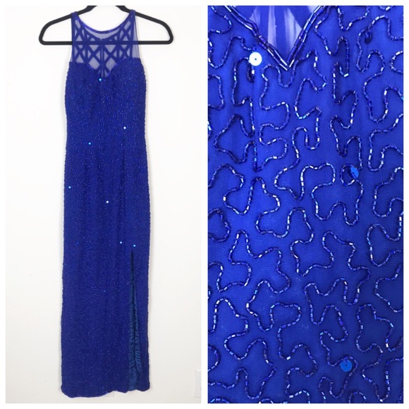 Cache Dresses & Skirts - CACHE Blue Strappy Beaded Formal Long Gown XS